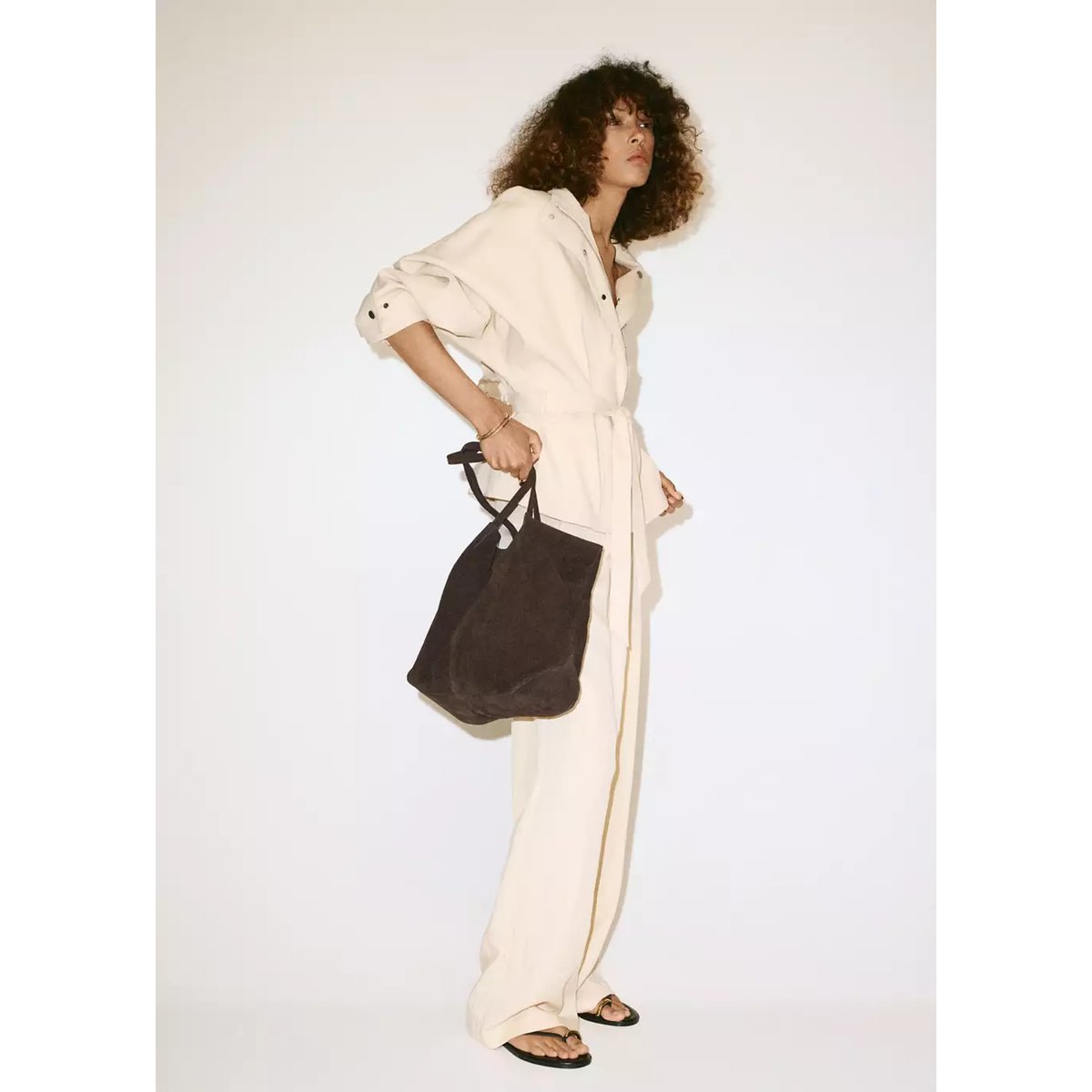 Sac cabas cuir suédé chocolat, MANGO