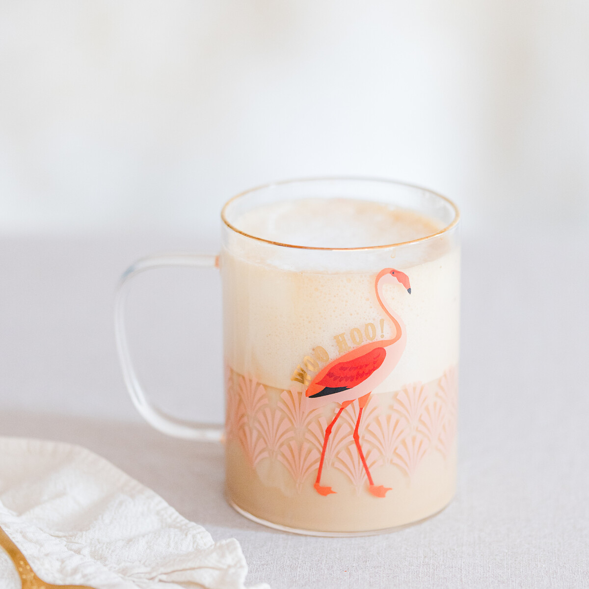 "Woo Hoo!" Flamingo Glass Mug transparent, YVONNE ELLEN