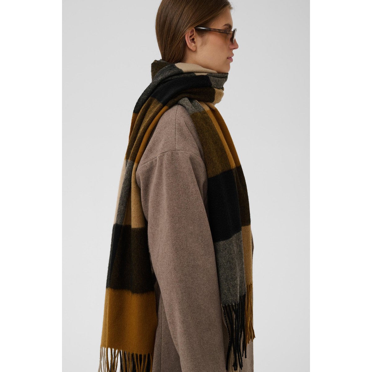 Accessoires marron bronze brown square check, SOAKED IN LUXURY