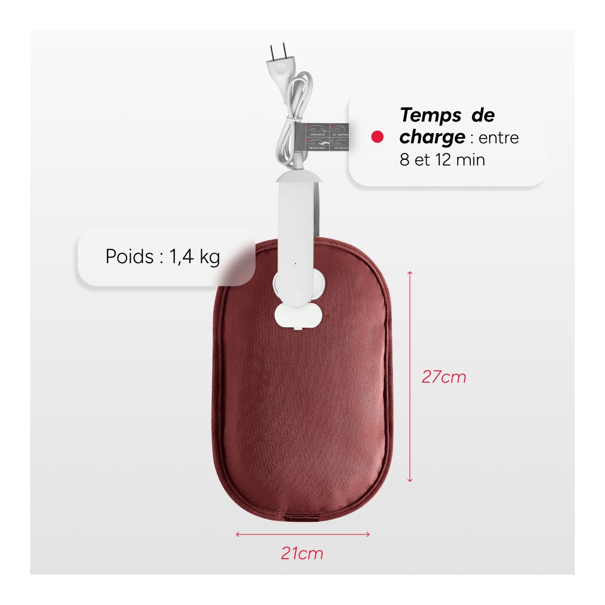 Bouillotte Electrique Velvet tissu velours couleur unique, TERRAILLON