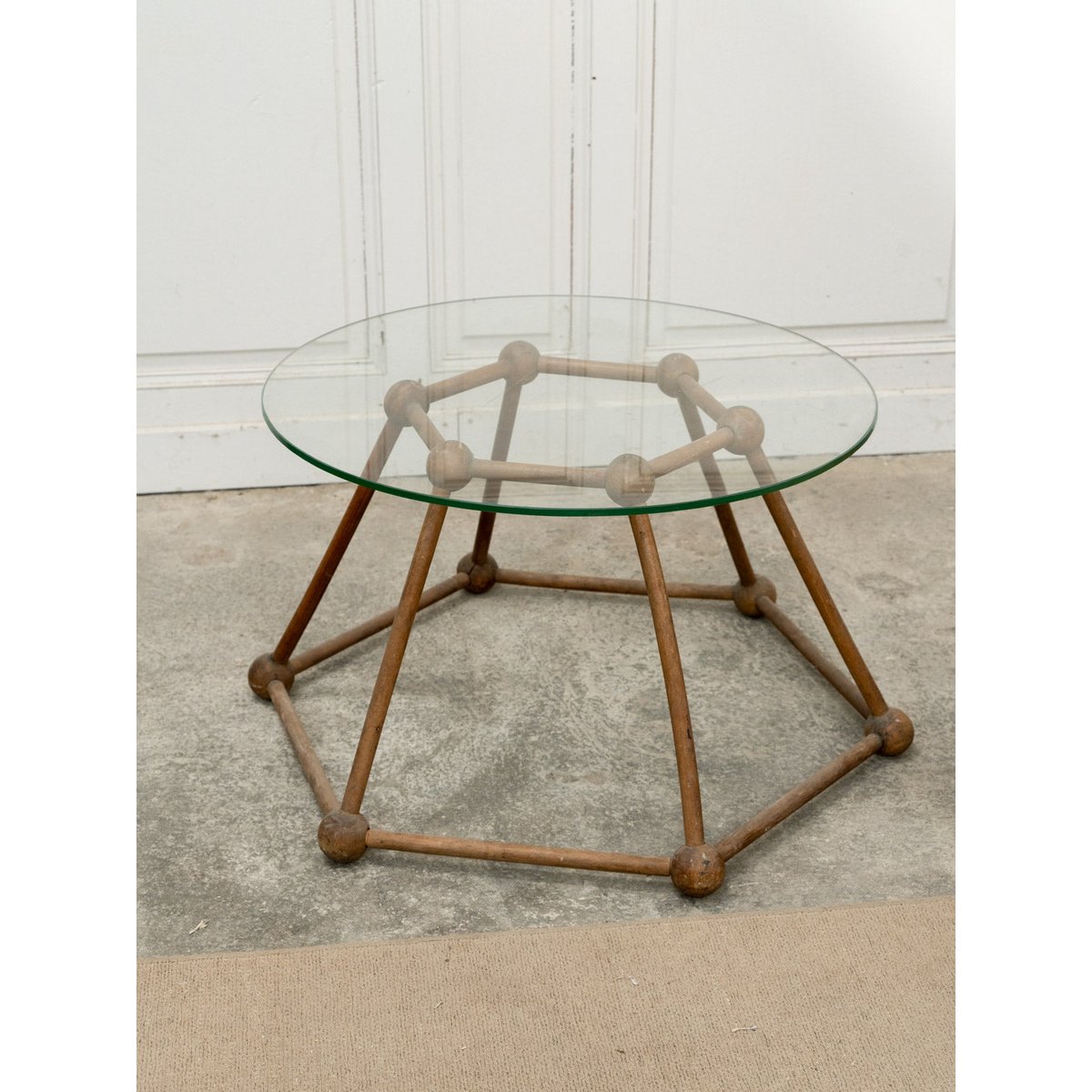 Table basse ronde en verre et bois Donna N°1071 - Bon état transparent, DEBONGOUT