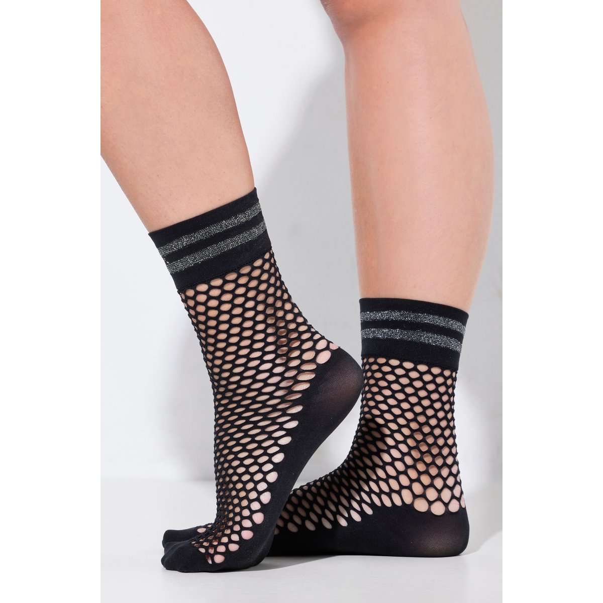 Lot de 2 paires de chaussettes en résille noir, ULLA POPKEN