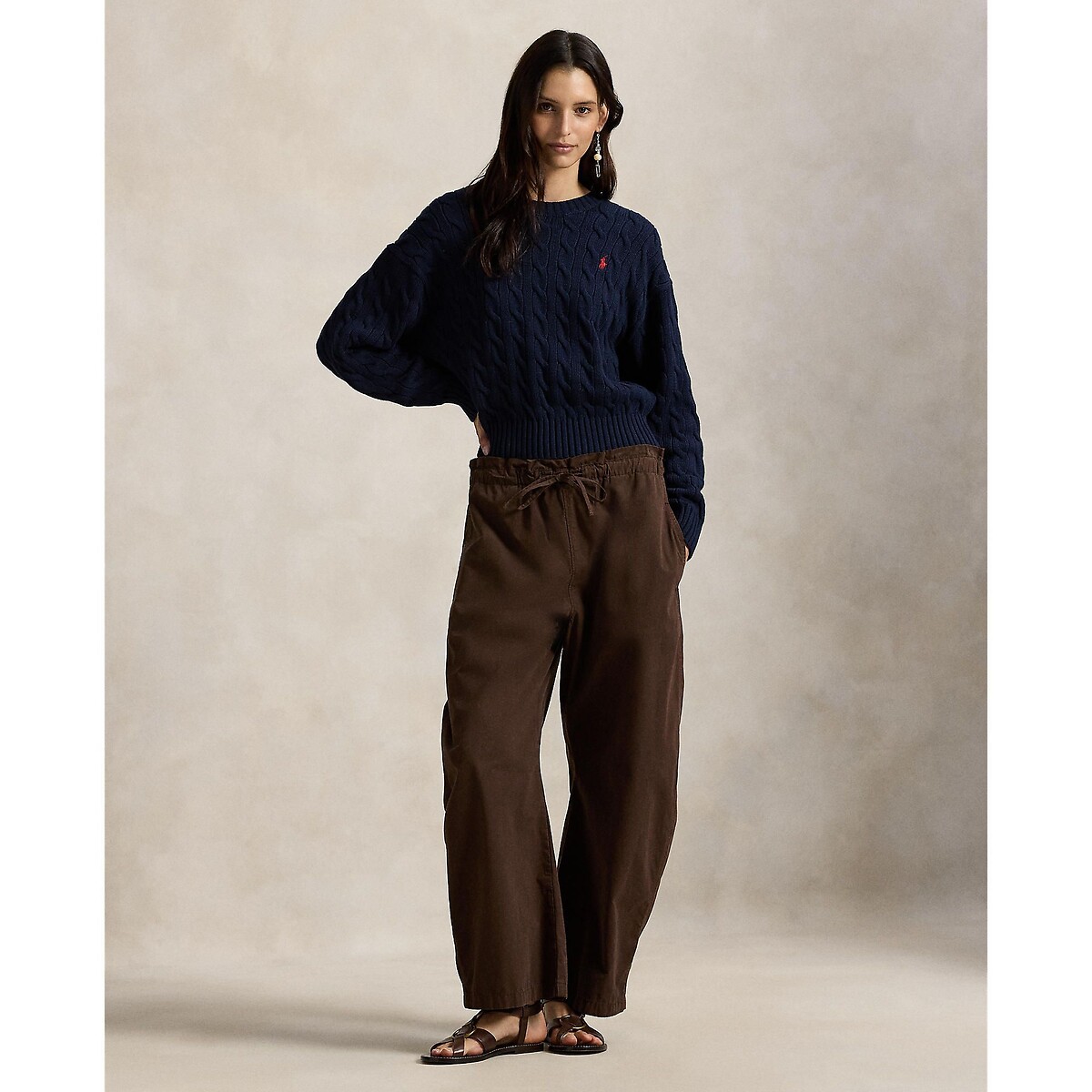 Cable Knit Crew Neck Long Sleeve Loose Fit Jumper navy, POLO RALPH LAUREN