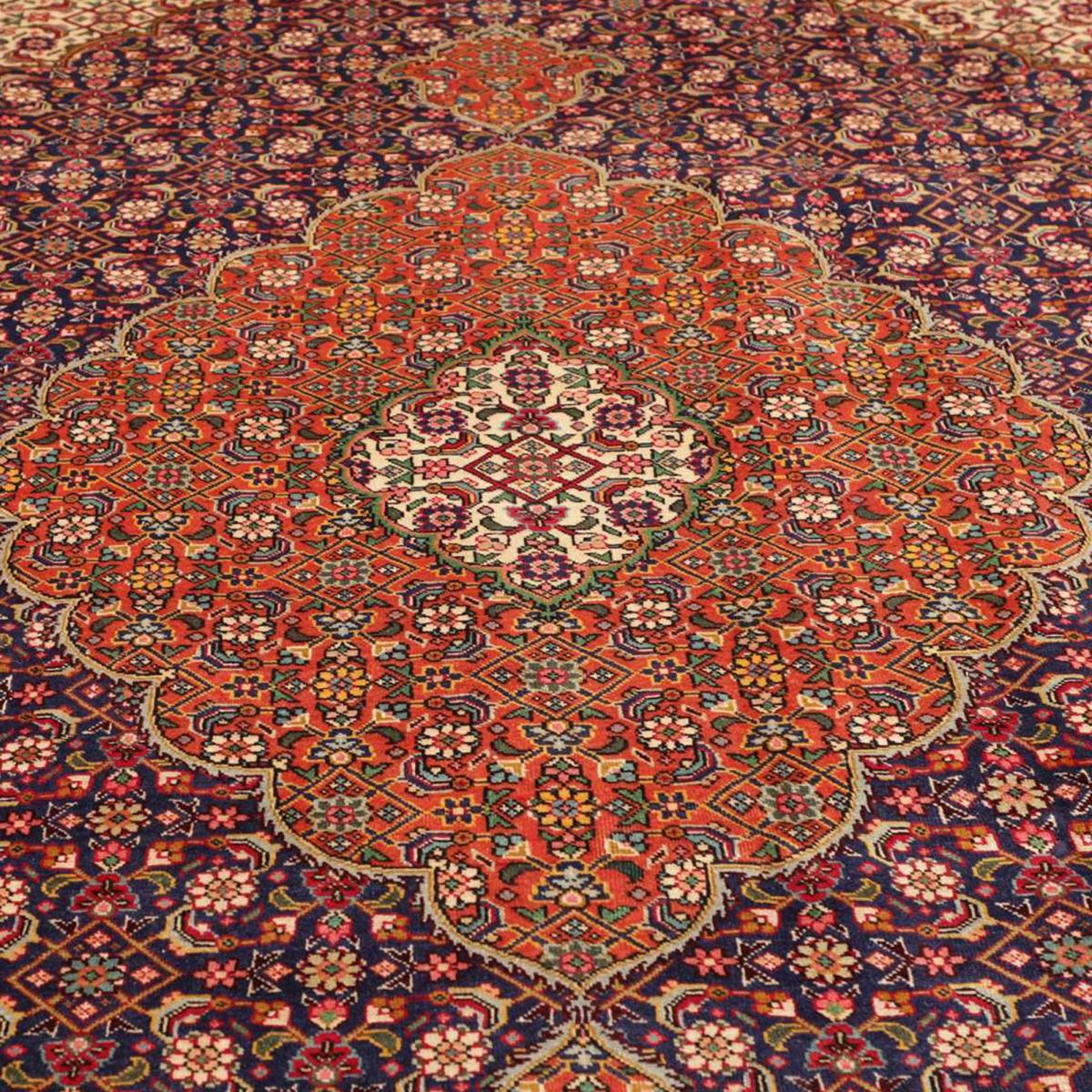 Tapis d'orient au motif oriental, noué à la main, TABRIZ B bleu, crème, rouge, UN AMOUR DE TAPIS
