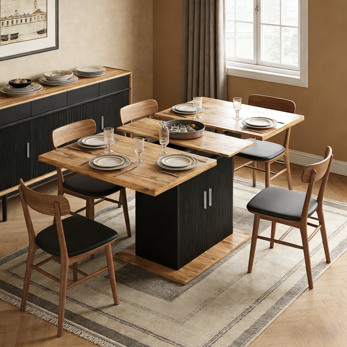 Table à manger extensible à allonge papillon intégrée, ZARAE chêne, MEUBLES COSY