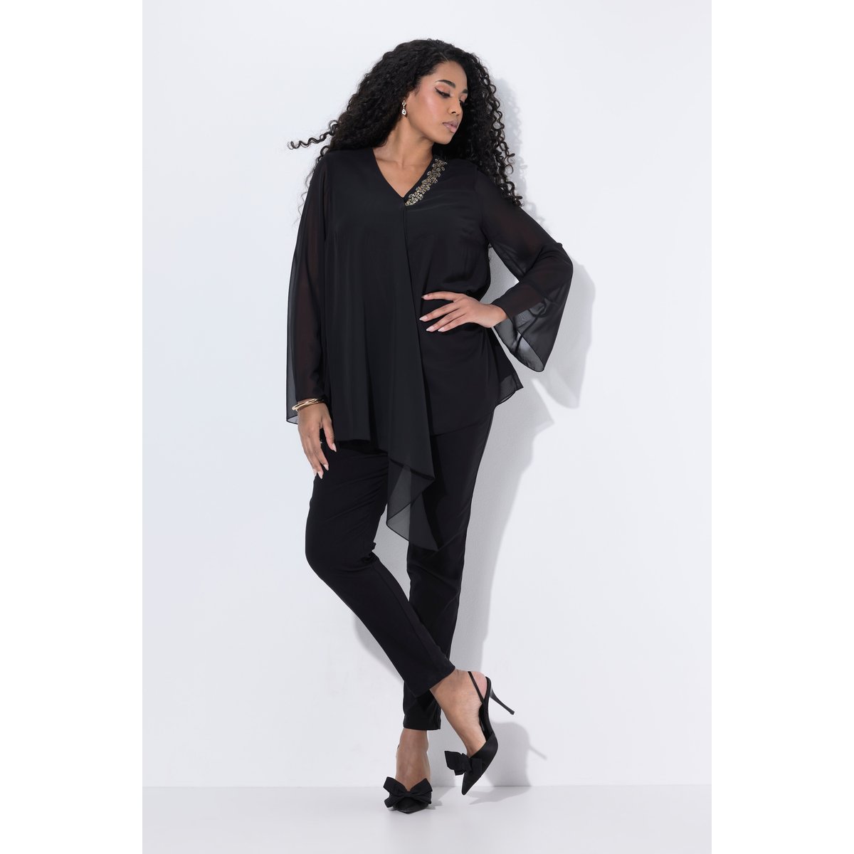 Blouse en mousseline doublée noir, ULLA POPKEN