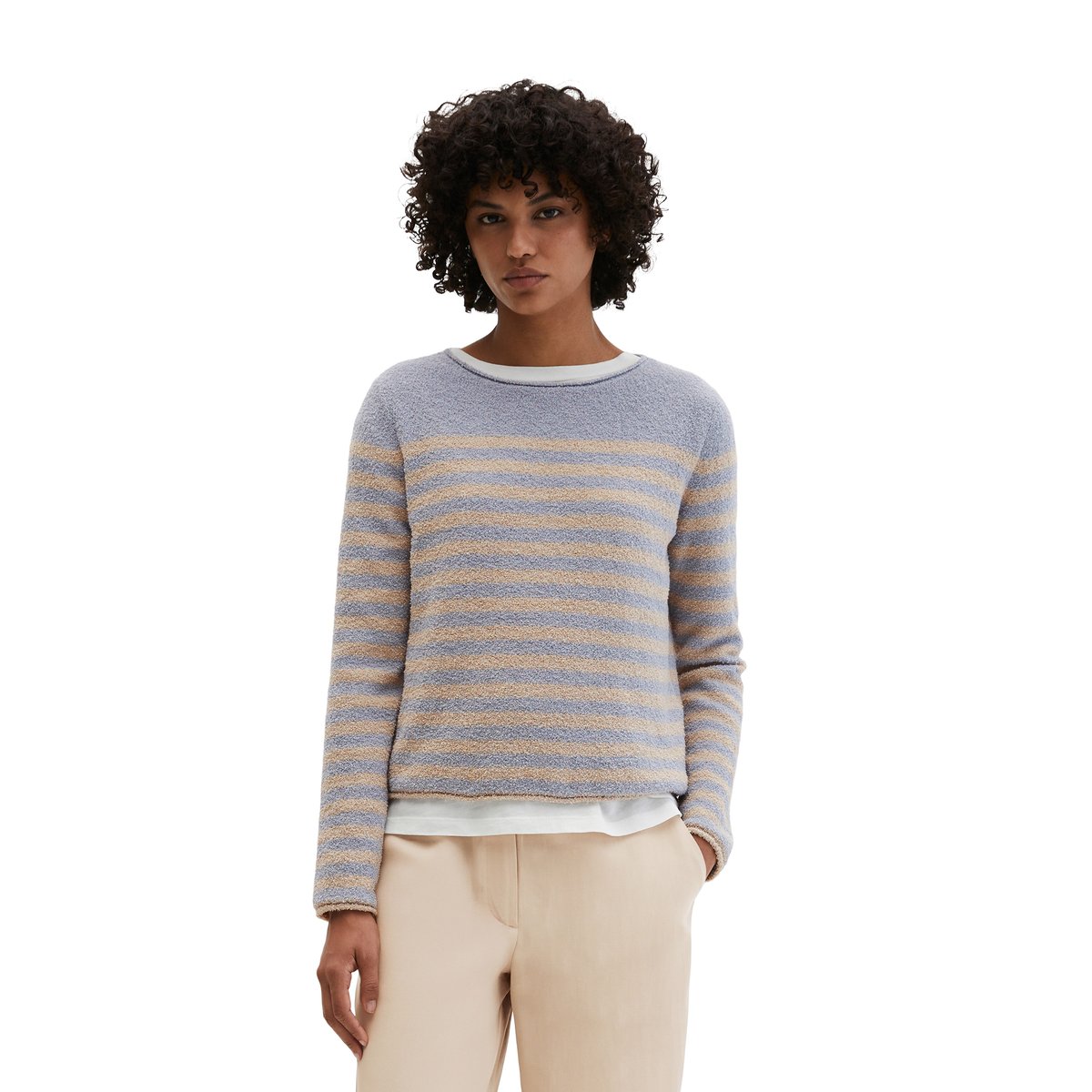 Pull bouclette regular en mélange de coton organique bleu clair, MARC O'POLO