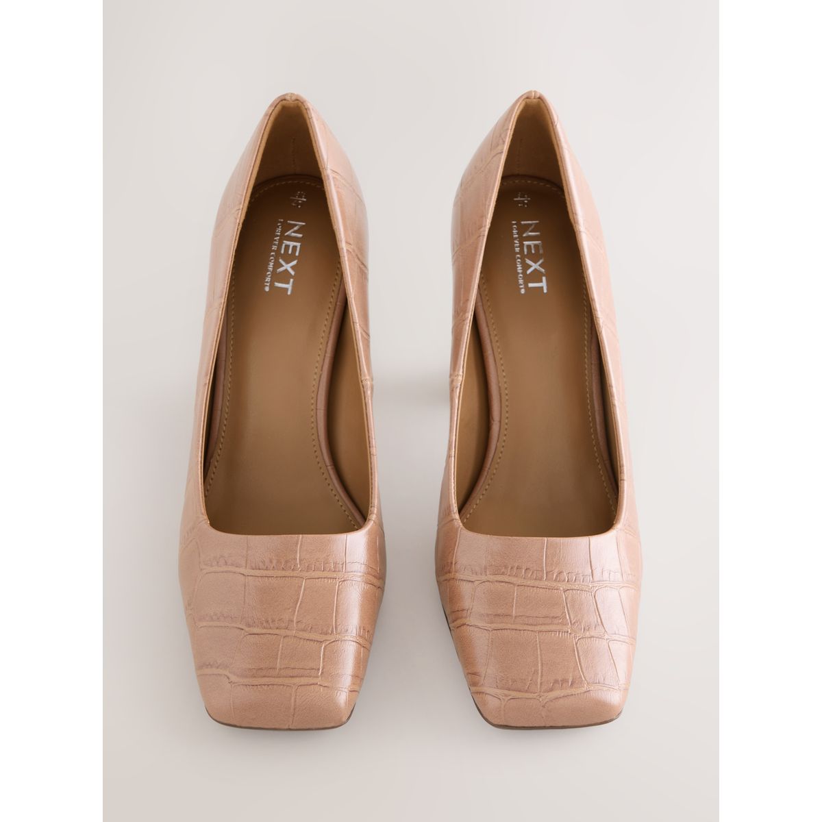 Escarpins carrés à talon forever comfort® effet crocodile chameau, NEXT