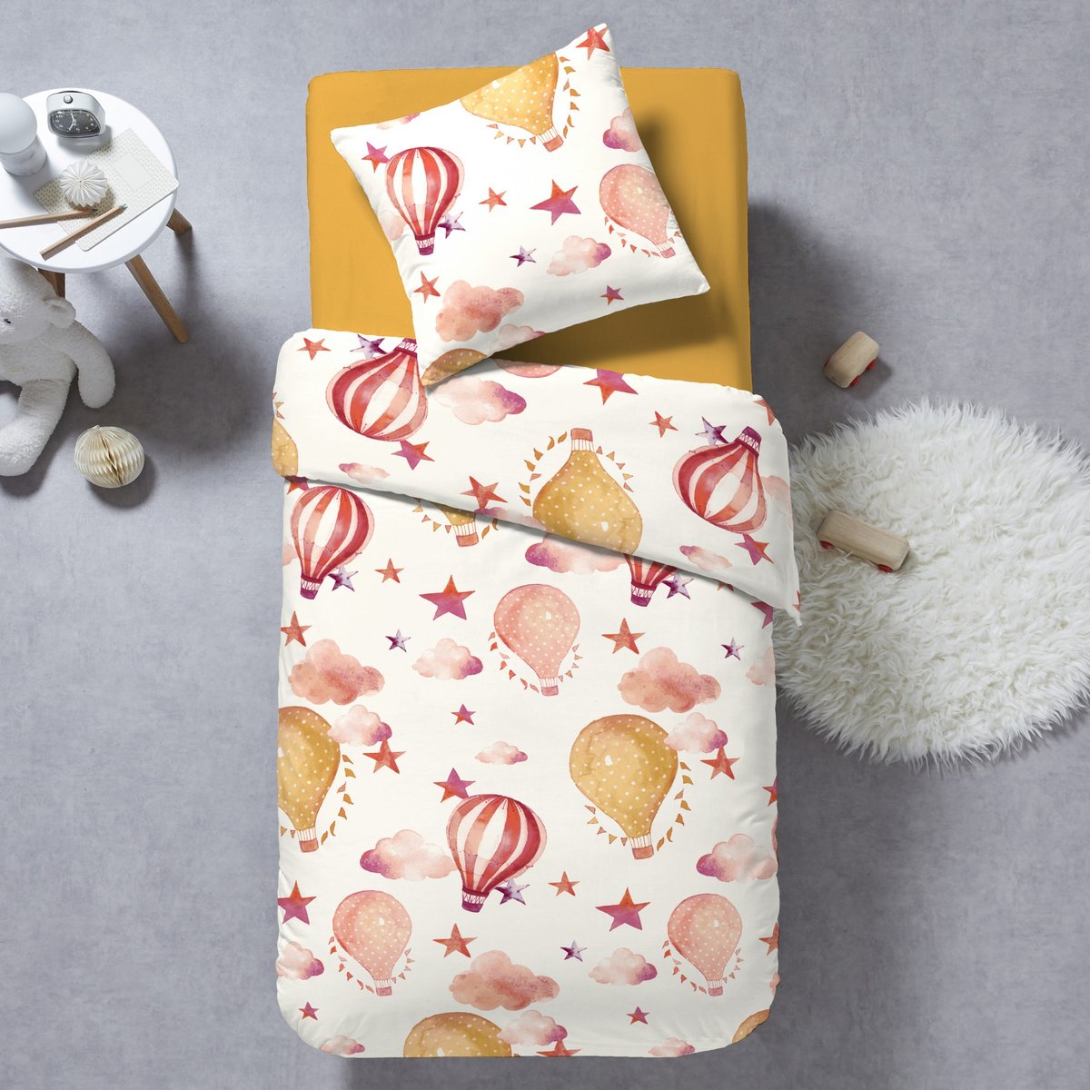 Parure de lit - Housse de couette + taie 100% Coton 57 fils voyage moutarde, EDEN