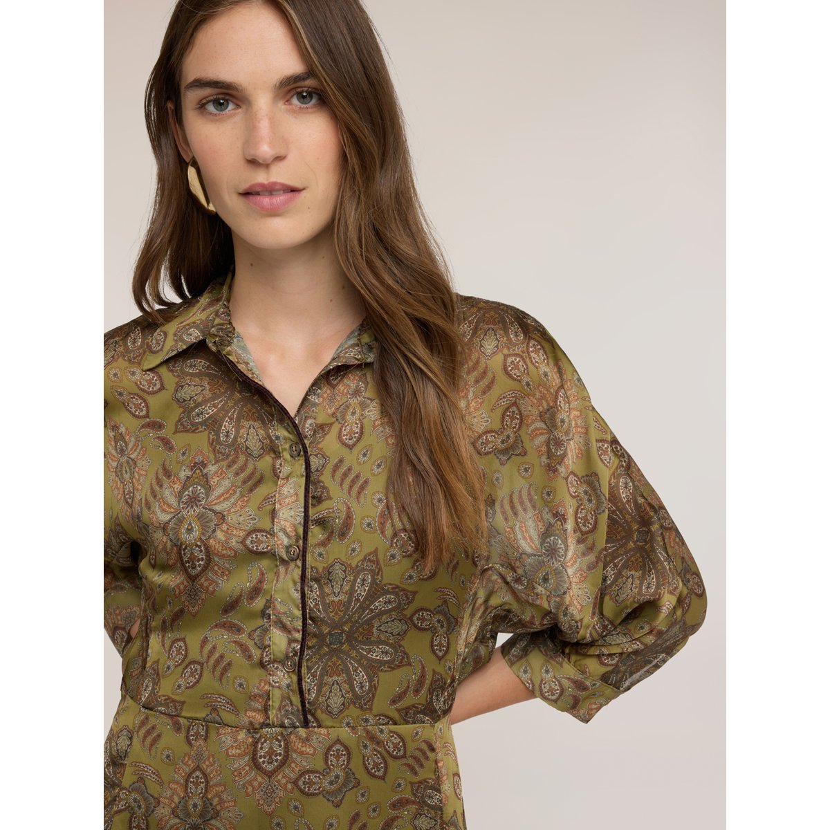 Robe chemisier imprimée verde militare, MOTIVI