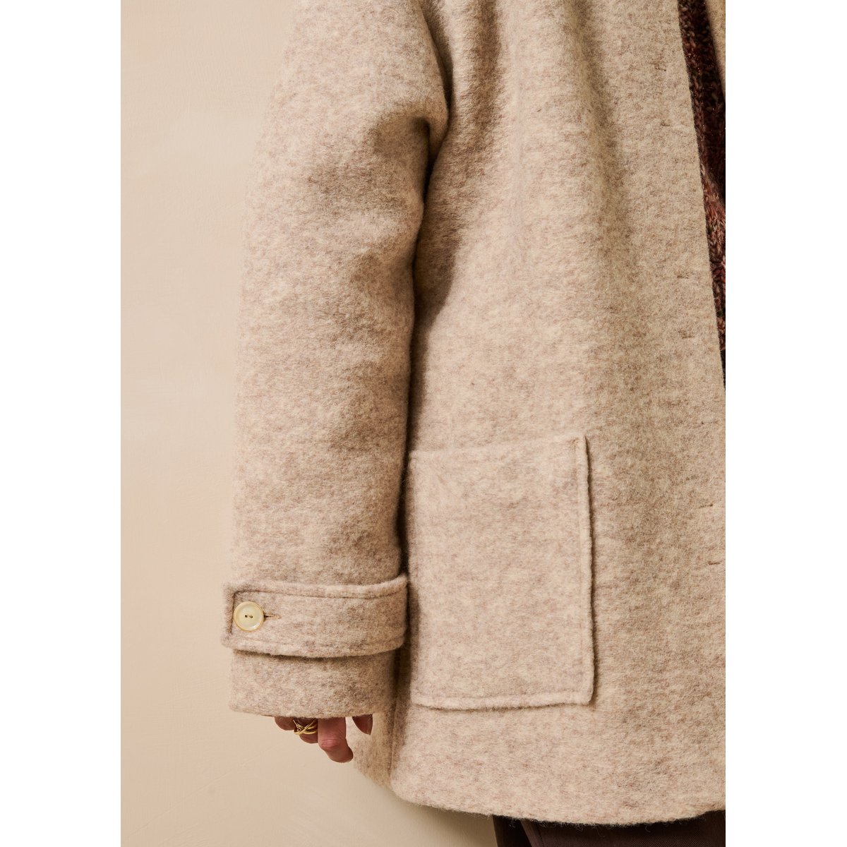Manteau 3/4 doublé en laine mélangée ecru chine, LA FEE MARABOUTEE