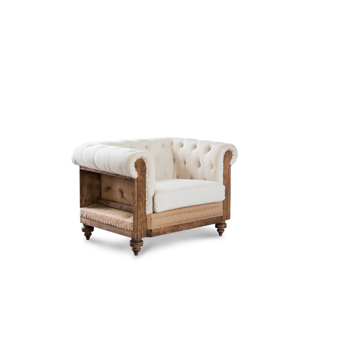 Fauteuil chesterfield en lin et coton MONTAIGU blanc, PRODUIT INTERIEUR BRUT