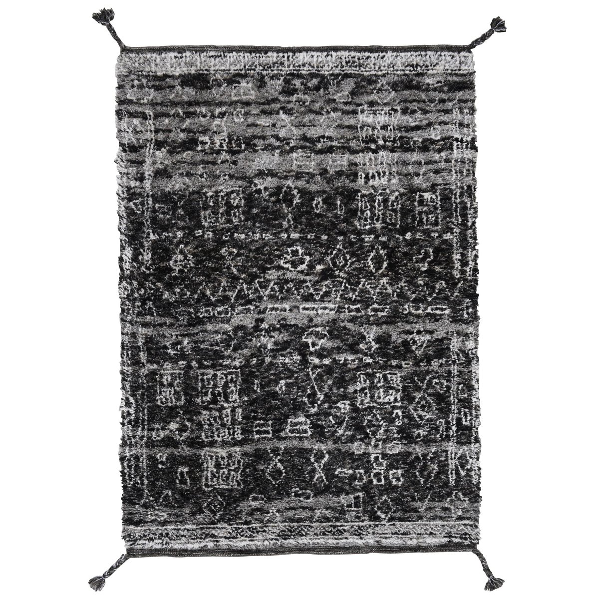 Tapis noué à la main en laine vierge viscose et polyester anthracite, THEKO