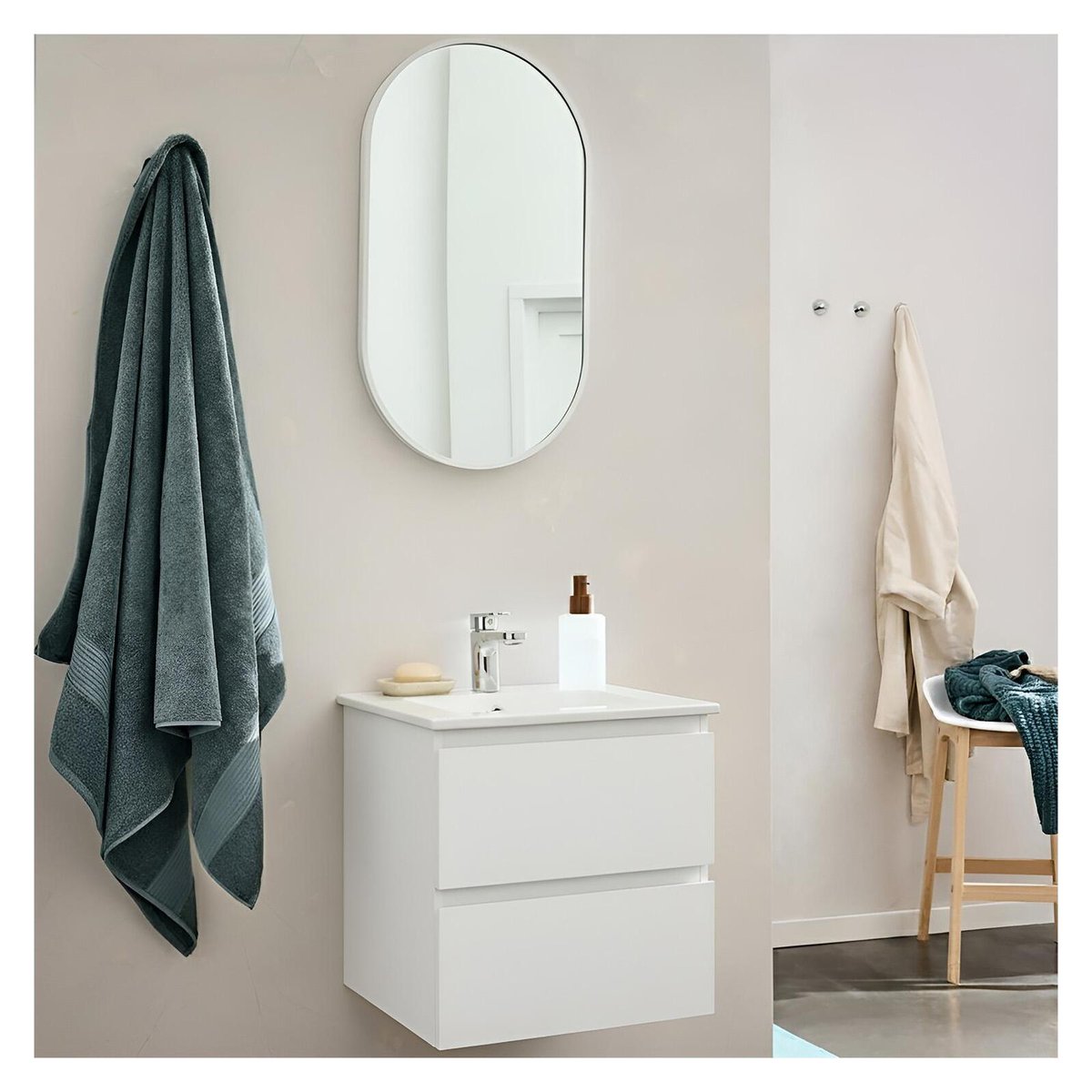 Meuble vasque 45cm et robinet chromé SORRENTO blanc satiné, MOB IN