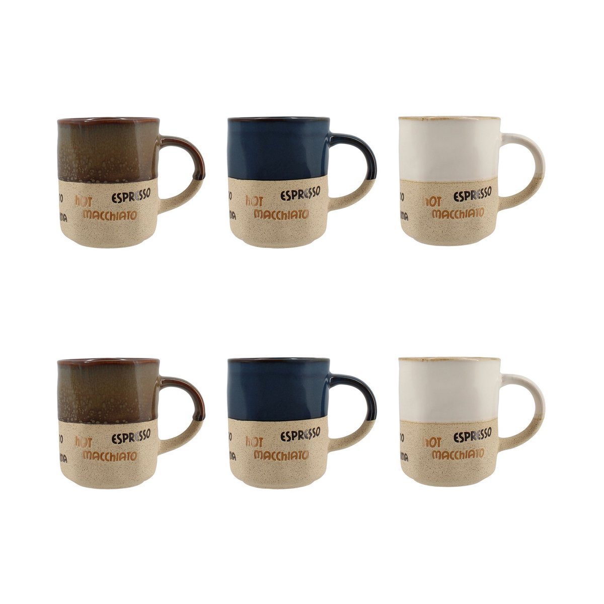 Lot de 6 tasses assorties 34cl, MACCHIATO blanc-bleu-marron, NOVASTYL
