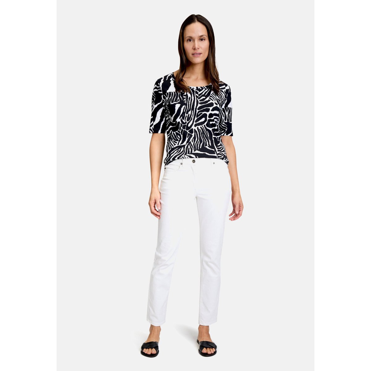 T-shirt basique de texture côtelée noir/blanc, BETTY BARCLAY