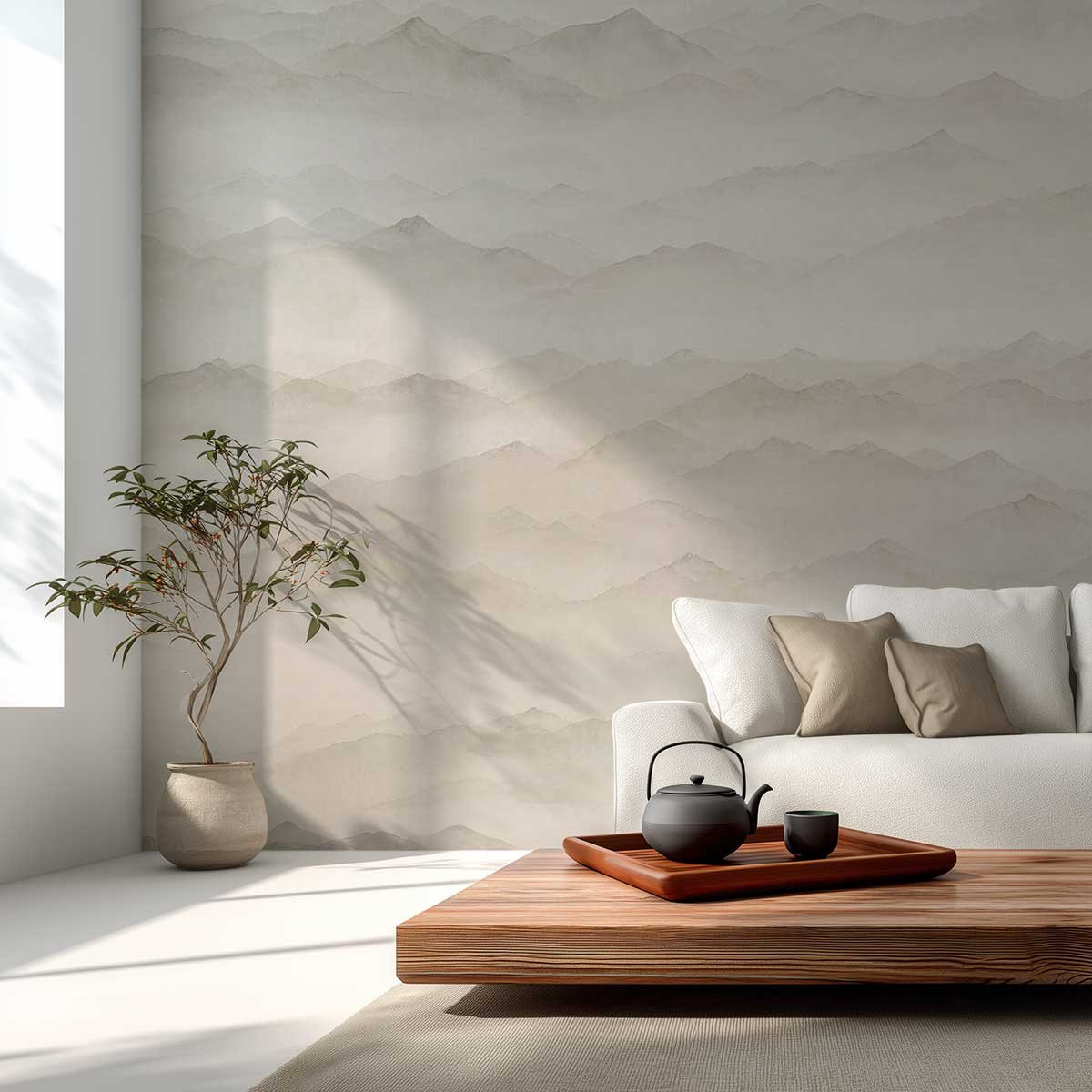 Papier peint Brume des Cimes beige, HEXOA