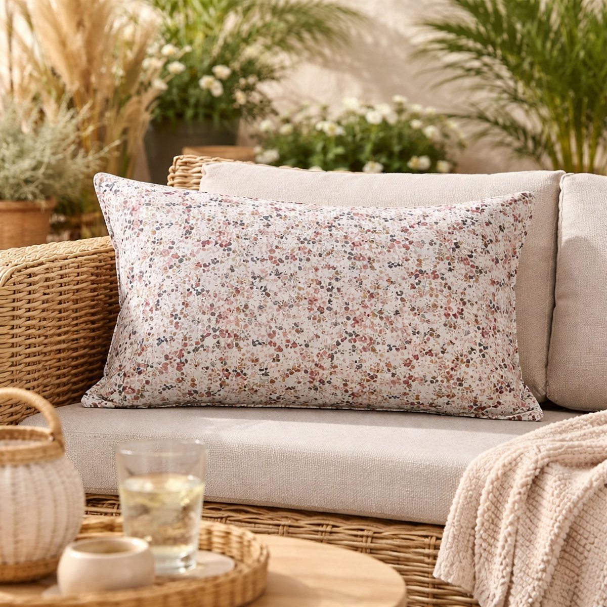 Housse de coussin exterieur deperlant Capucine beige, EDEN