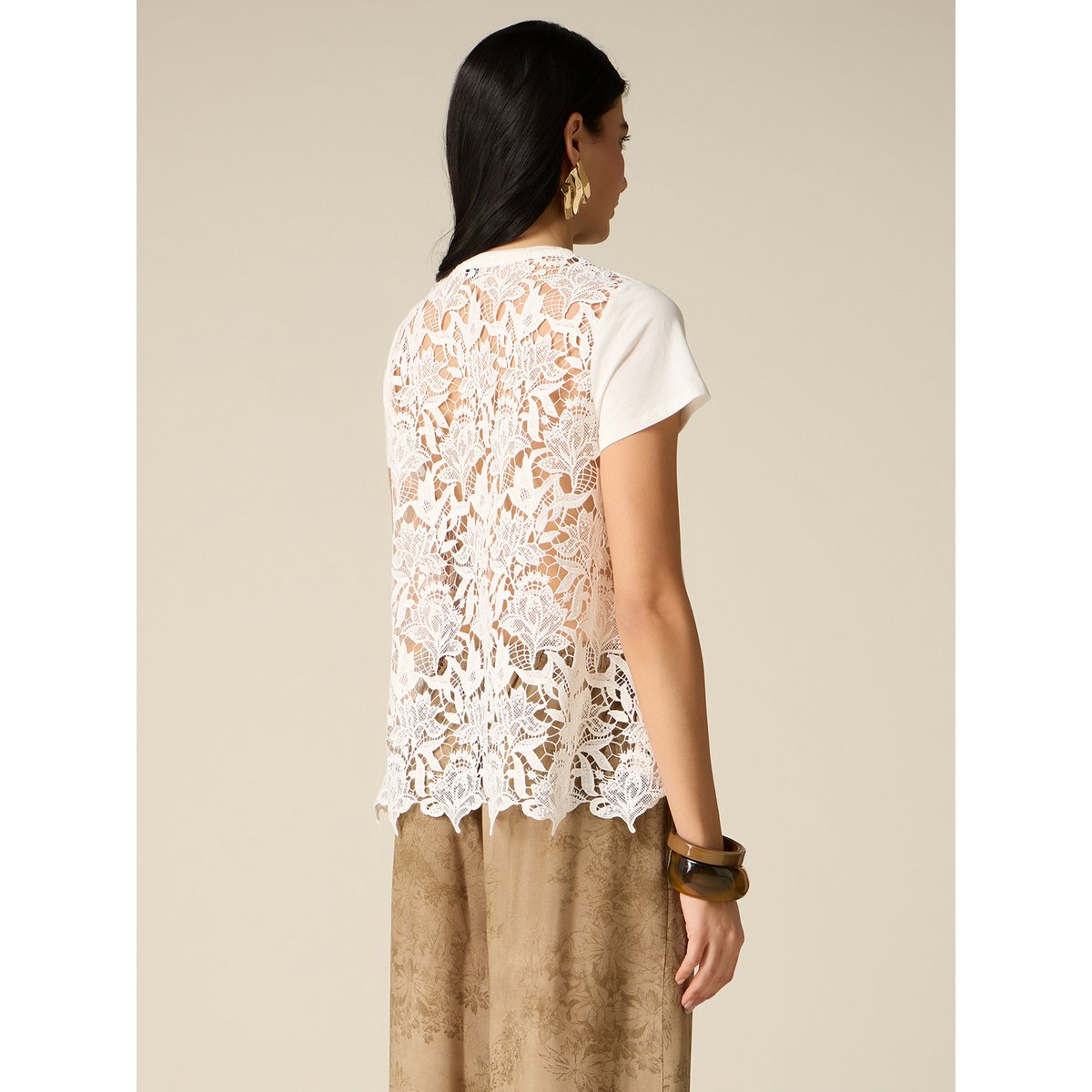 T-shirt avec dos en dentelle blanc, OLTRE