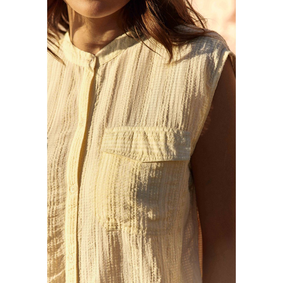 Top sans manches  col officier uni TORY 62-vanille, LA PETITE ETOILE