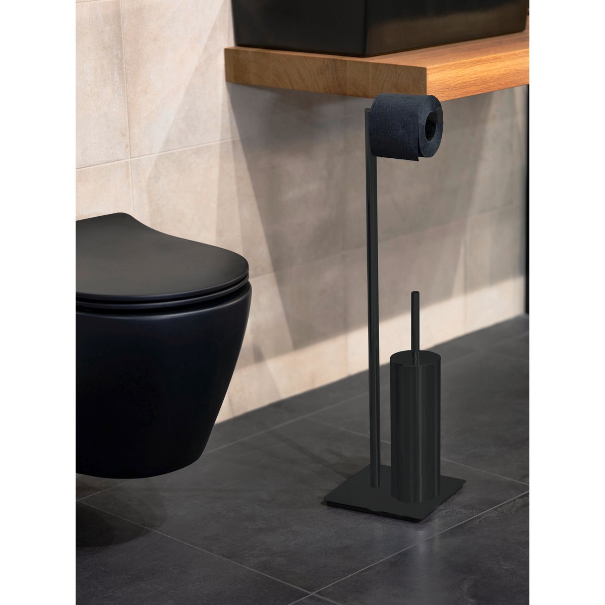 Serviteur WC porte-papier et brosse WC RECCO noir, WENKO
