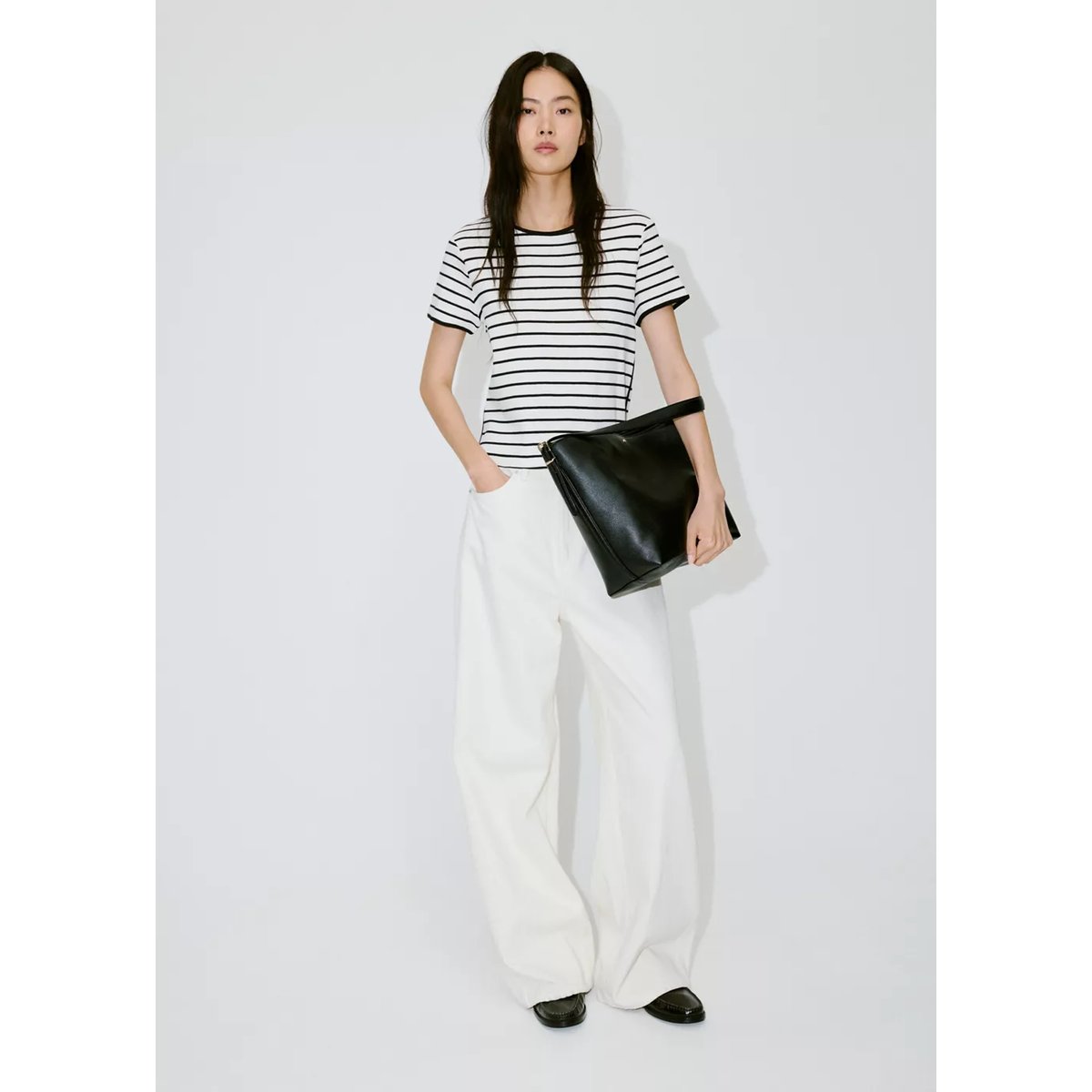 T-shirt coton liserés contrastants noir, MANGO