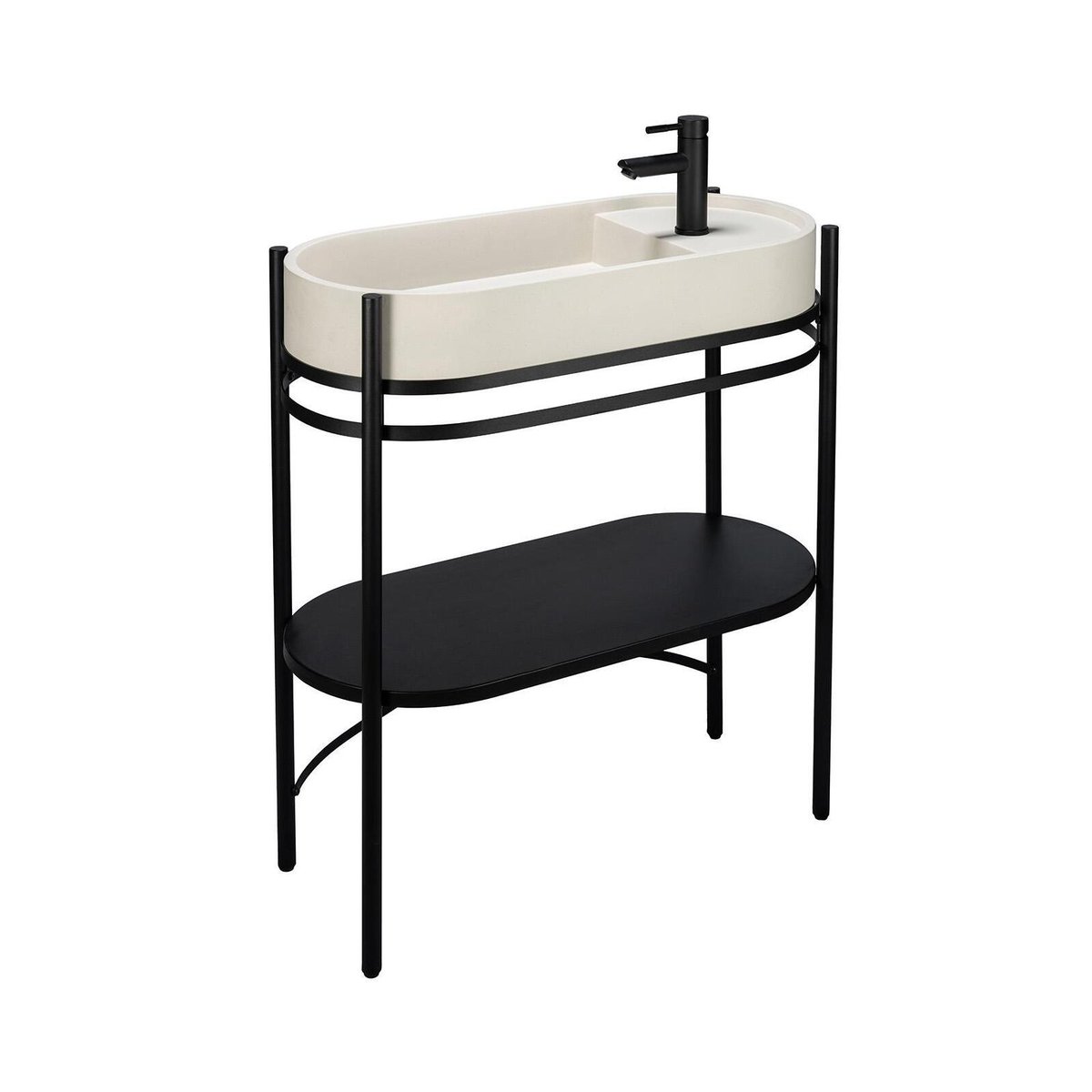 Meuble simple vasque sur pieds 80cm métal noir, vasque béton et robinet LUCIA beige, MOB IN