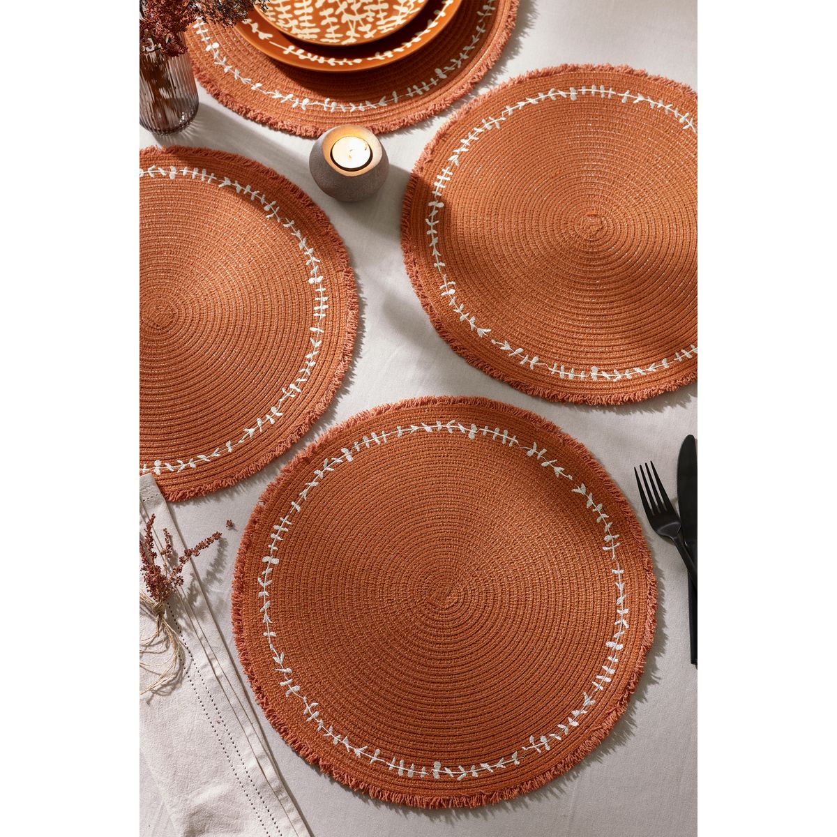 Sets de table motif brodé feuilles, lot de 4 orange, NEXT