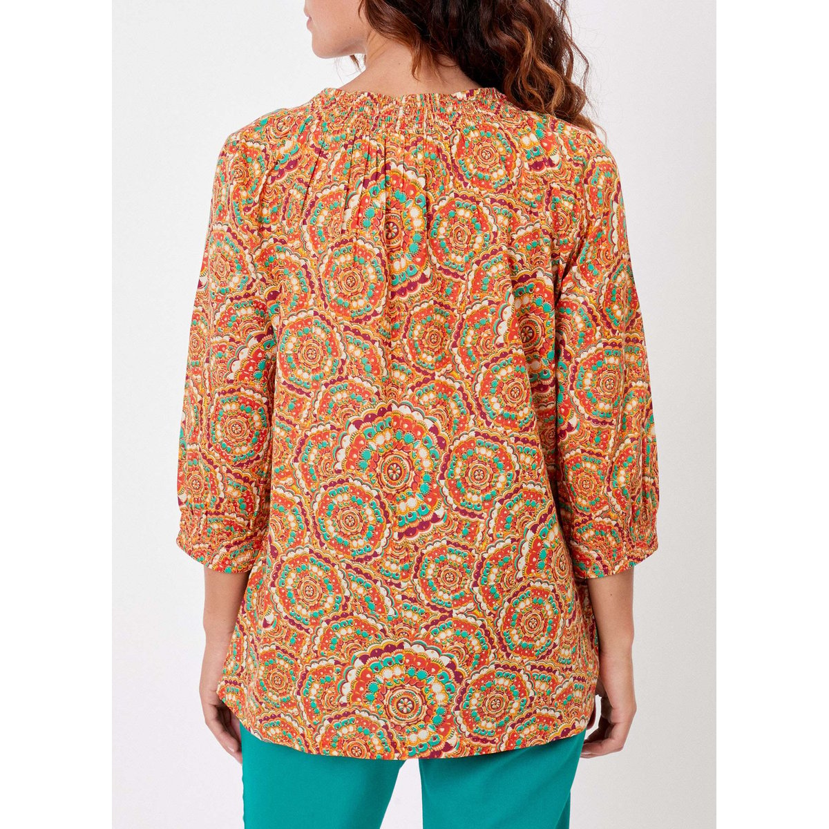 Blouse imprimée ample voile de coton bio MEHAN orange clementine, LA FIANCÉE