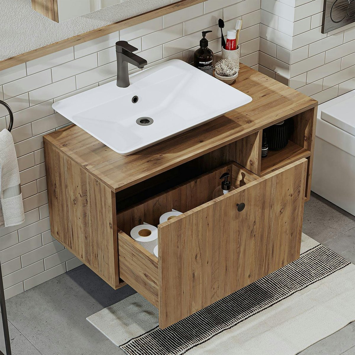 Meuble vasque suspendu 95 cm 1 tiroir ONDO pin, PIER IMPORT
