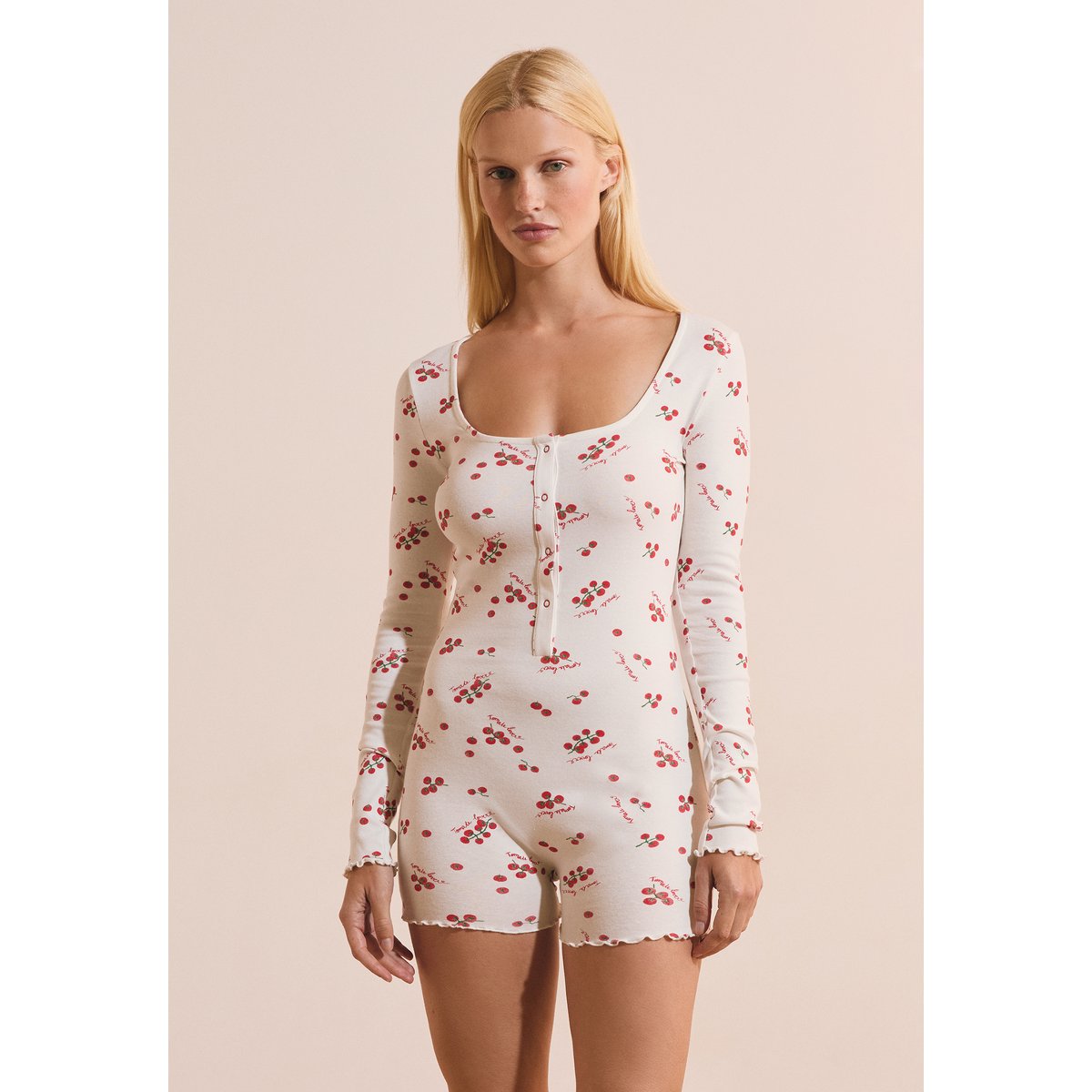 Combishort de pyjama en coton à motifs tomates TIGE blanc, ETAM