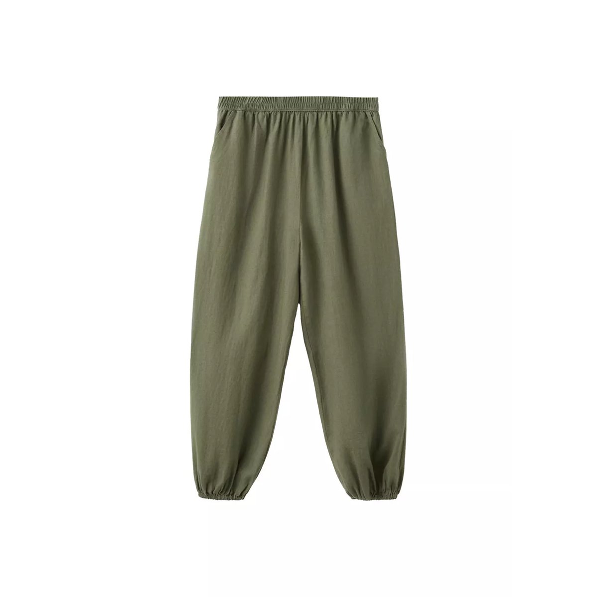 Pantalon bouffant en lin kaki, MANGO KIDS