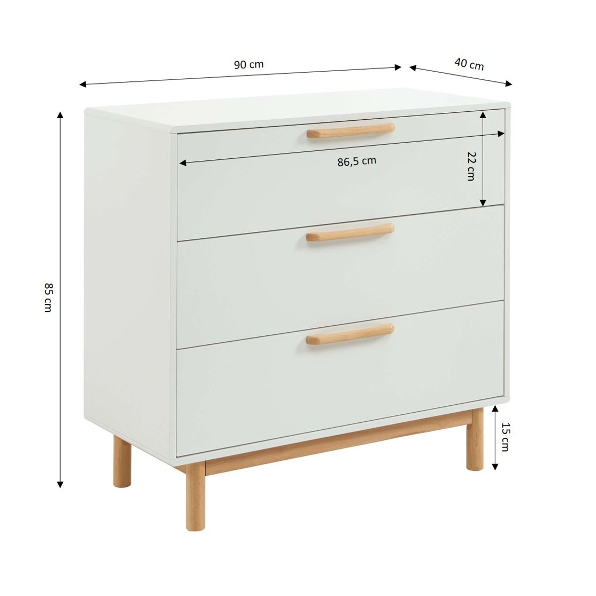 Commode enfant 3 tiroirs ROME blanc, BAÏTA