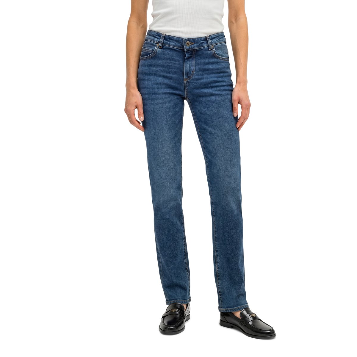 Jeans modèle Alby droit en mélange de coton bio bleu, MARC O'POLO