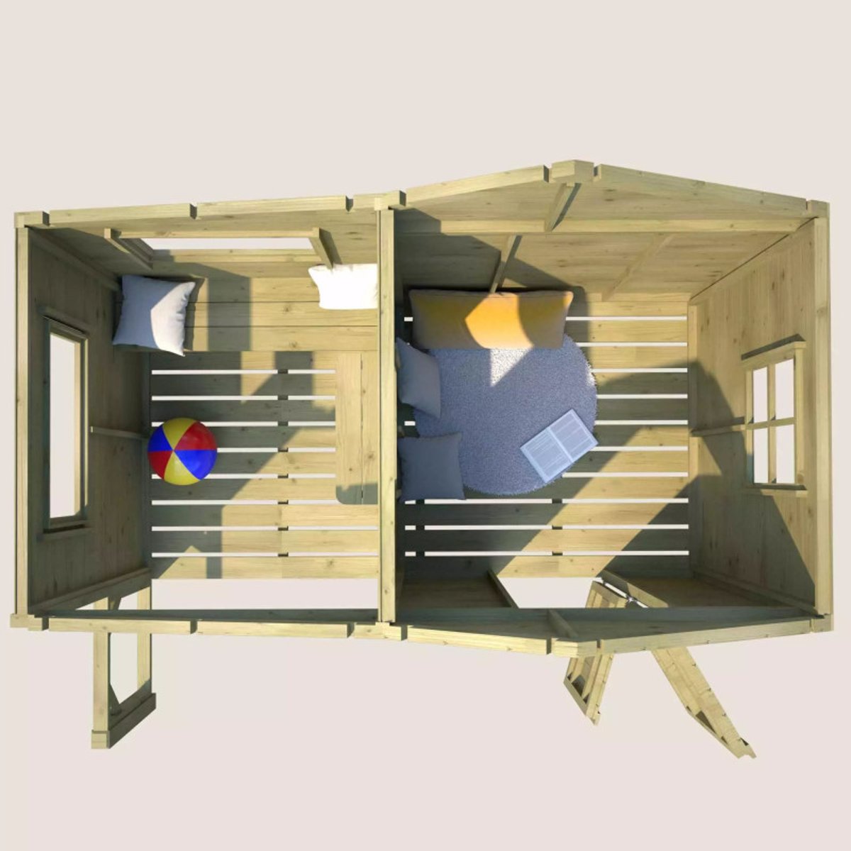 Cabane en bois enfant avec préau HACIENDA marron, SOULET