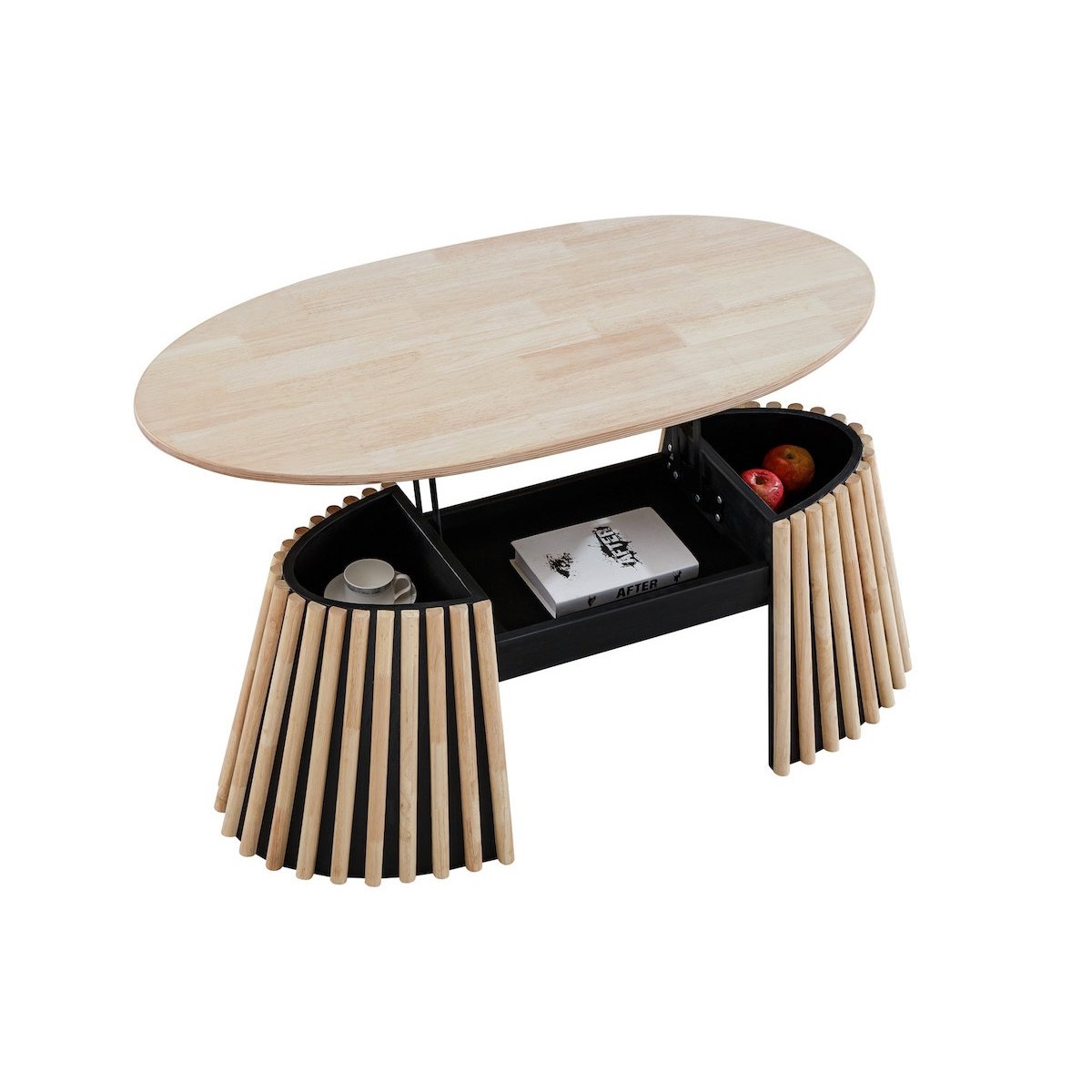 Table basse ovale relevable en bois - LANDIA chêne clair, MATHI DESIGN