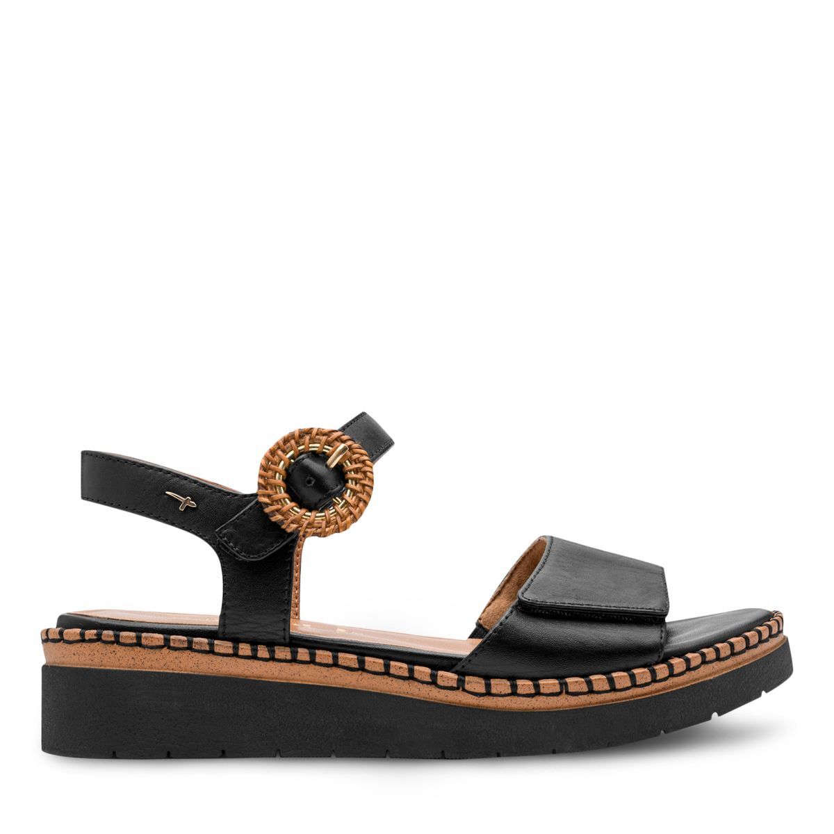 Sandale à talon en cuir noir, TAMARIS
