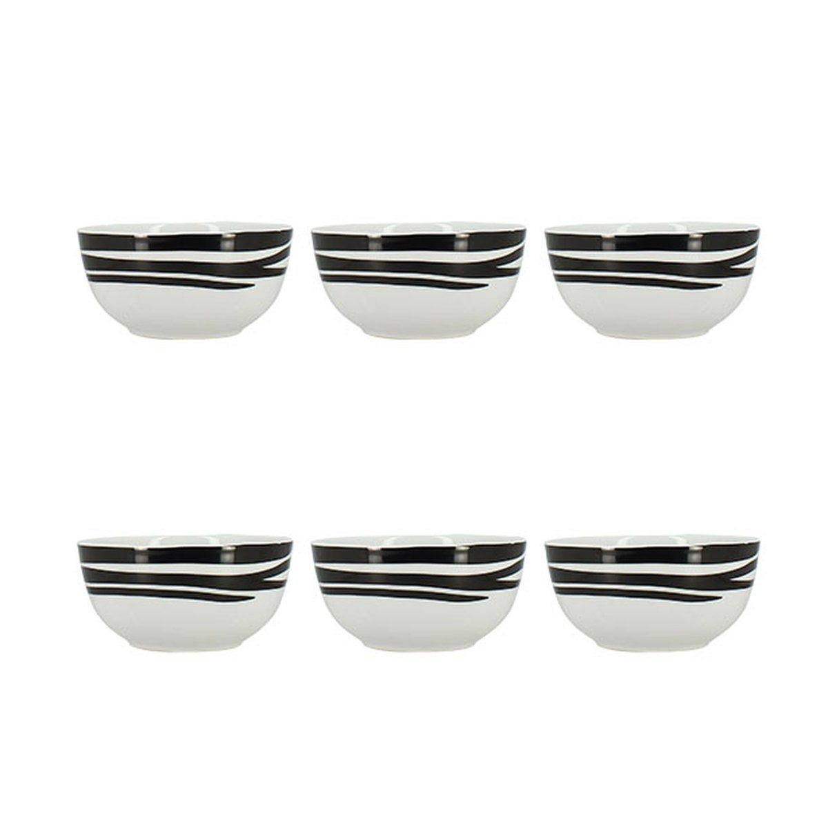 Lot de 6 bols 60cl en porcelaine, ZEBRE blanc-noir, NOVASTYL