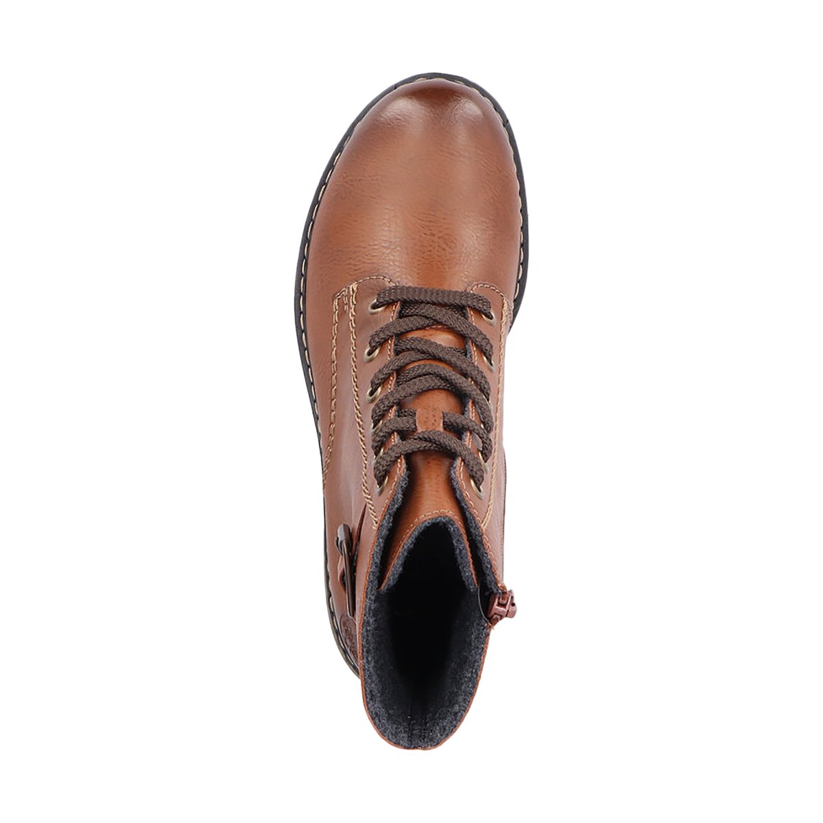Bottines cognac à talon décroché bas avec des lacets et un zip latéral cognac, RIEKER