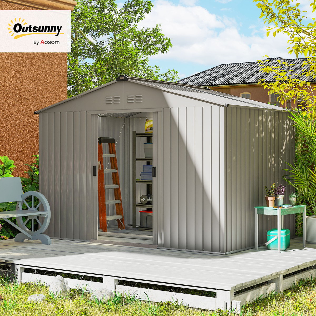 Abri de jardin Acier Gris gris, OUTSUNNY