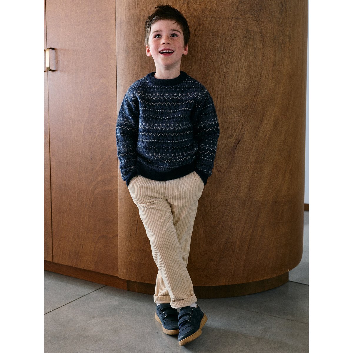 Pull jacquard col rond marine, VERTBAUDET