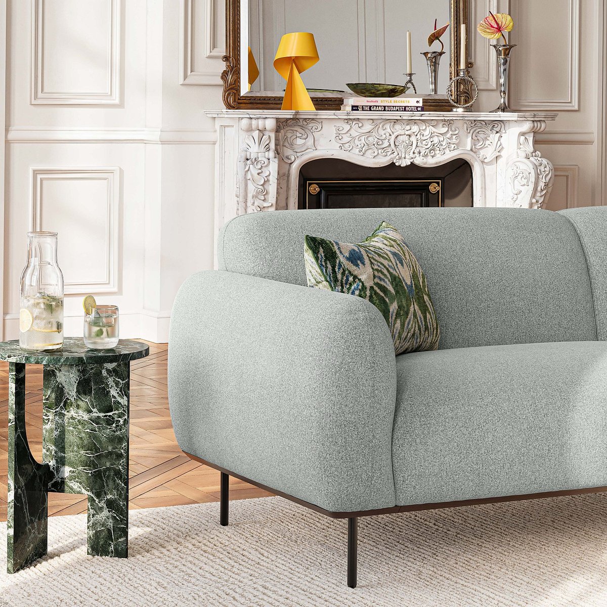 Canapé fixe polyester LARIMAR gris, HABITAT