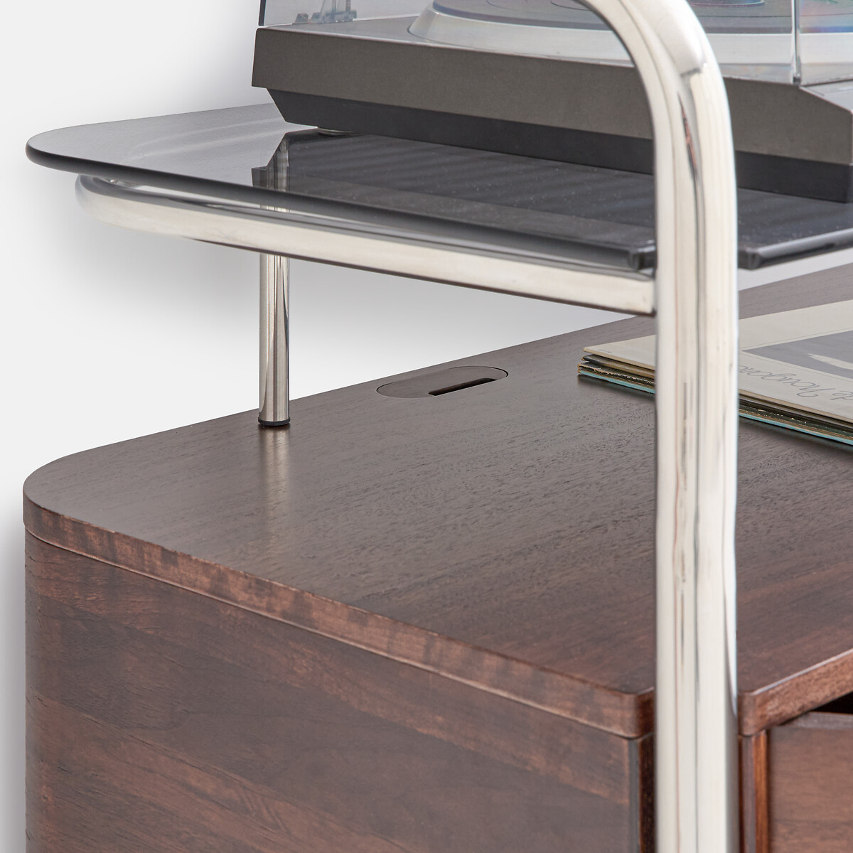 Meuble vinyle caisson 1 porte, métal acier chromé et MDF plaqué noyer, GIORGIO coloris noyer/chrome, LA REDOUTE INTERIEURS