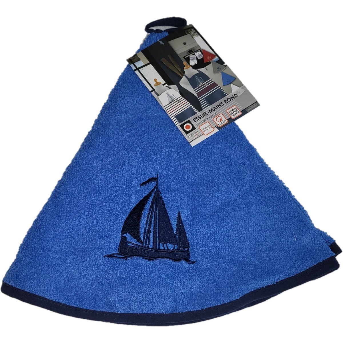 Essuie mains torchon rond brode bateau bleu, blanc, rouge, anthracite, EDEN