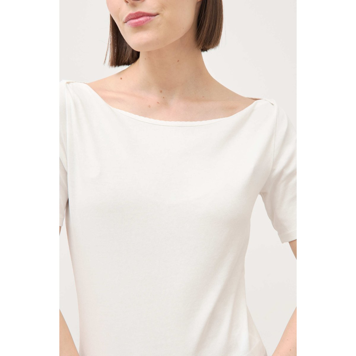 T-shirt ajusté manches courtes ecru, BONOBO