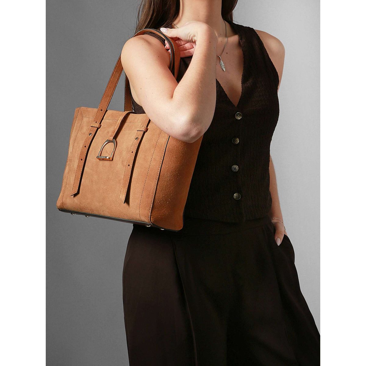 sac porté épaule Altesse suede cuir camel, ETRIER