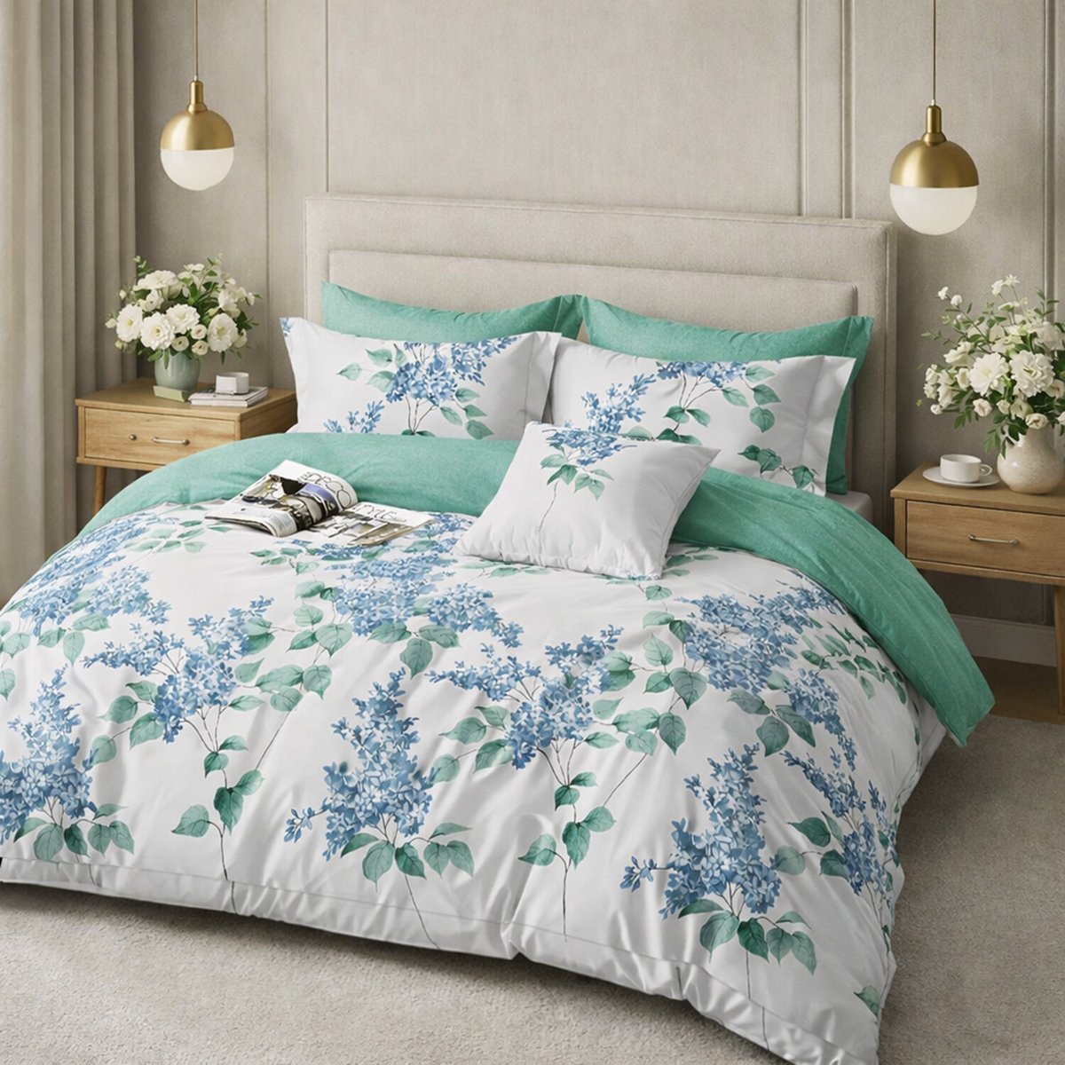 Parure de lit en percale de coton imprimé, Palyne multicolore, C DESIGN HOME TEXTILE