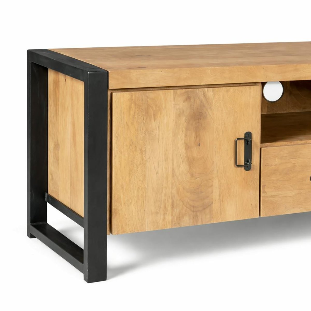 Meuble TV industriel 2 portes 1 tiroir 1 niche MILORA bois clair, PIER IMPORT