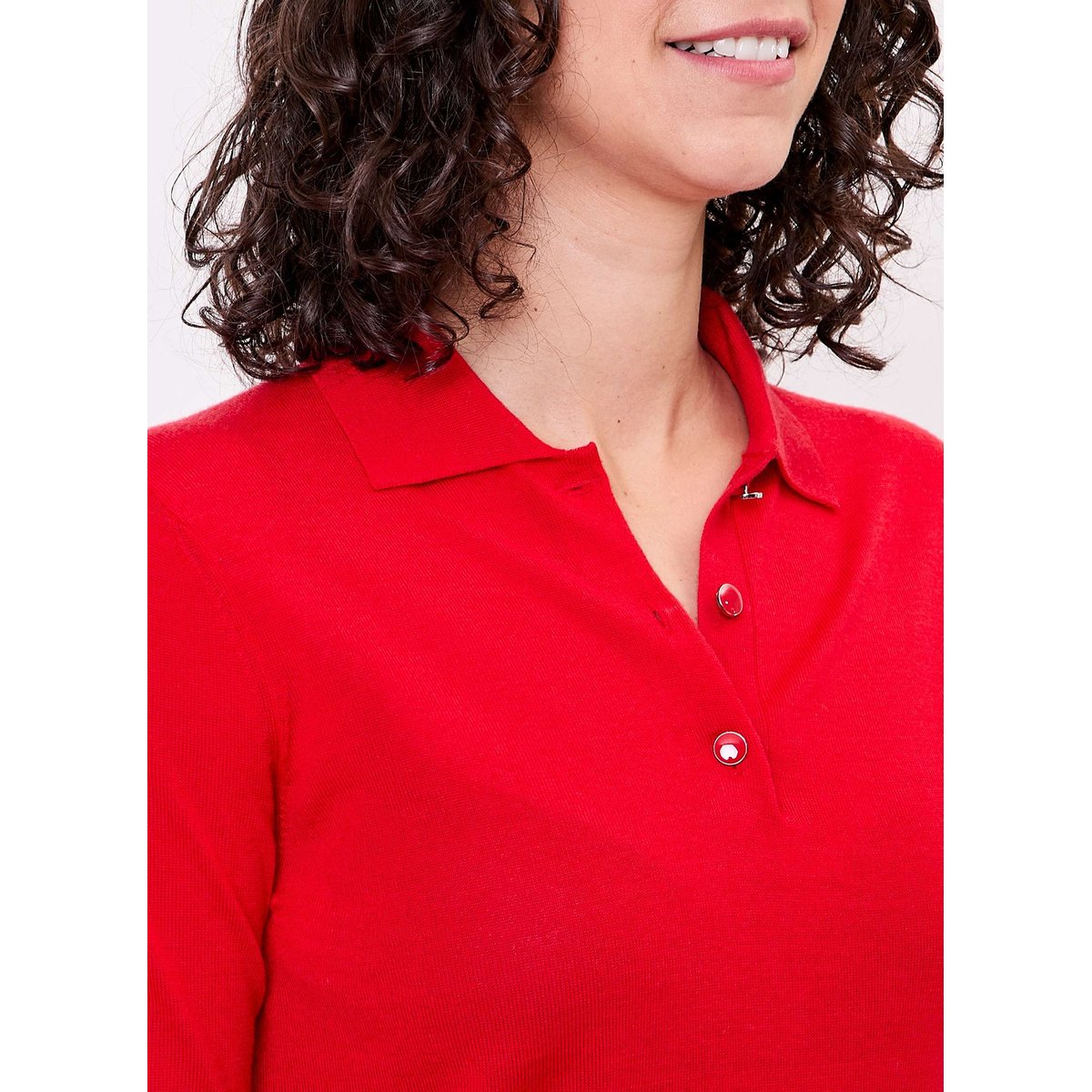 Pull laine mérinos col polo KARL rouge, PRINCESSE NOMADE