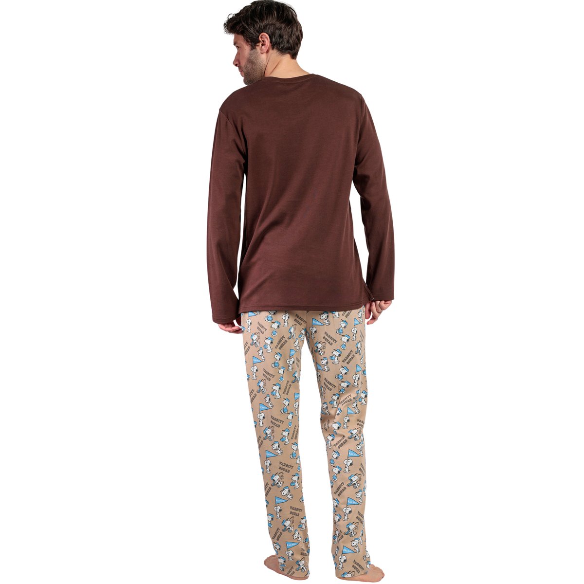Pyjama pantalon top manches longues Varsity Squad Peanuts chocolat, ADMAS